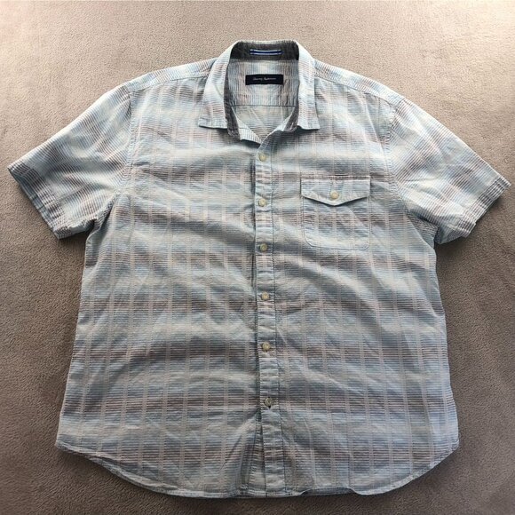 Tommy Bahama Mens Shirt XXL Blue Short Sleeve Button-Up Striped Classic Casual - Picture 9 of 10
